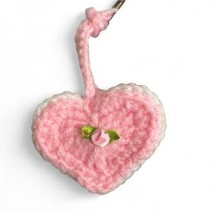 Pink and White Crochet Heart Ornament